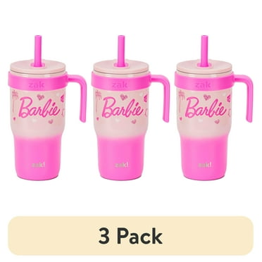 (3 pack) Zak Designs 18oz Barbie Kids Straw Handle Tumbler, Stainless Steel Vacuum Insulated Cruiser Tumbler with Silicone Straw Utilizing Leak-Proof Valve, Travel Straw Tumbler with Handle