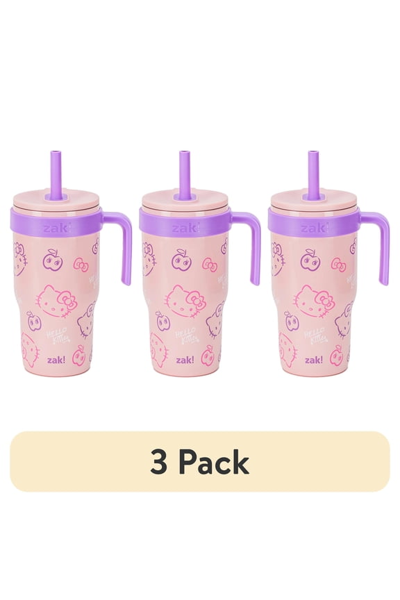 (3 pack) Zak Designs 18oz Hello Kitty Kids Straw Handle Tumbler