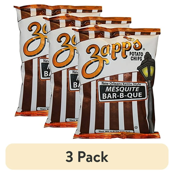 (3 pack) Zapp's New Orleans Kettle-Style Potato Chips, Mesquite BBQ | 30 bags