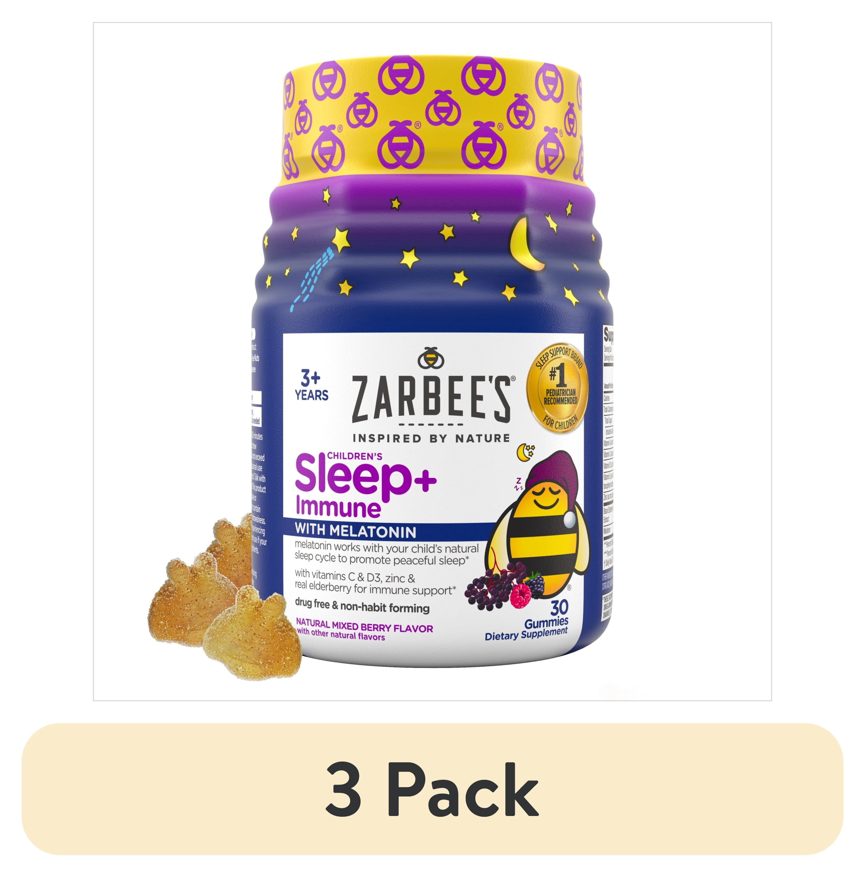 (3 pack) Zarbee's Children's Sleep + Immune + Melatonin Gummies, Berry, 30 Count