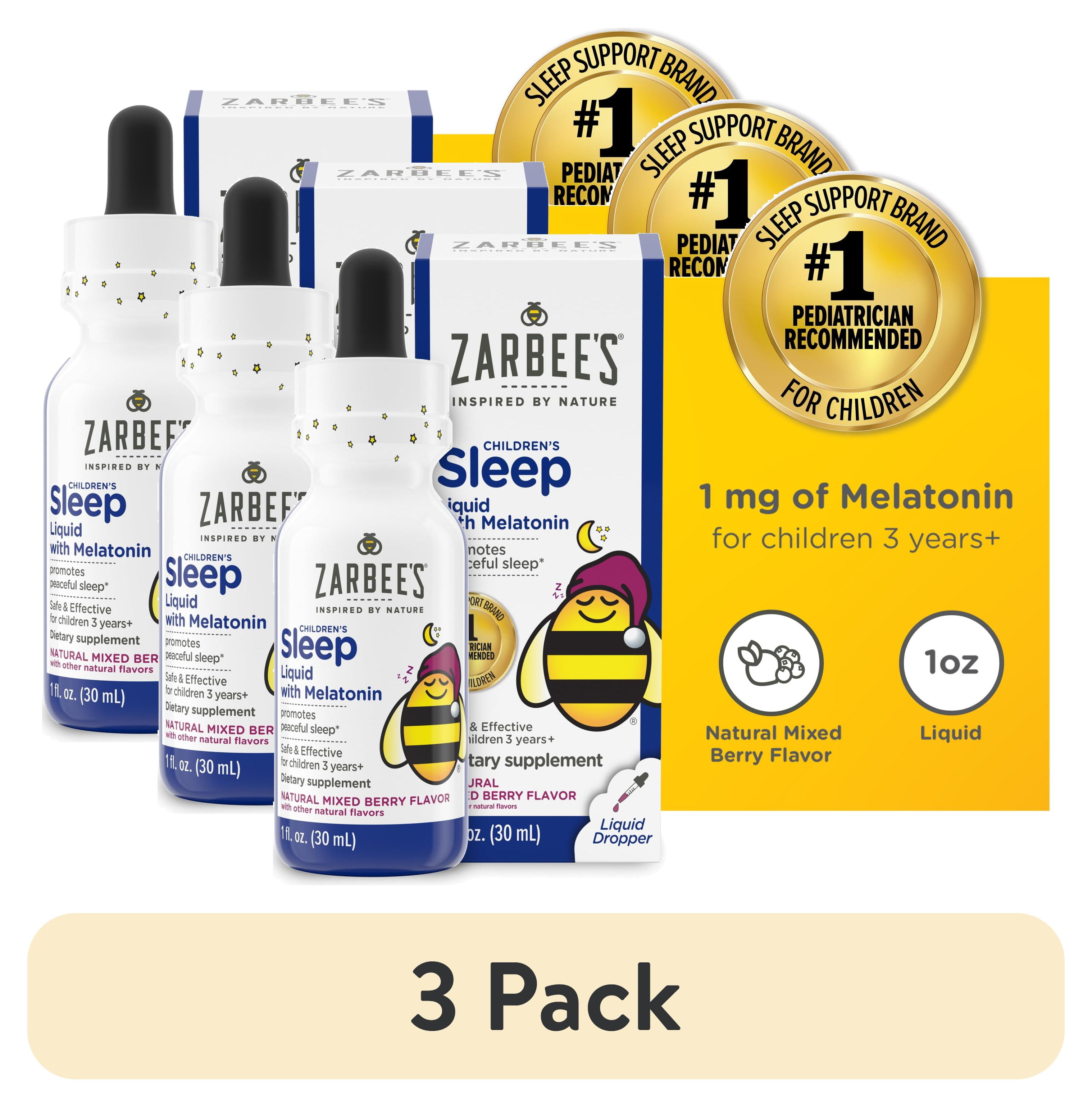 (3 pack) Zarbee's Children's Sleep Liquid with Melatonin, Natural Berry