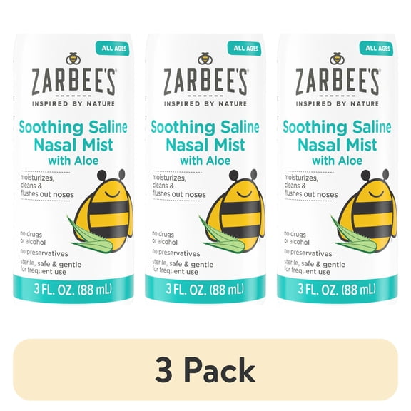 (3 pack) Zarbees Soothing Saline Nasal Mist with Aloe for All Ages, 3 fl. oz