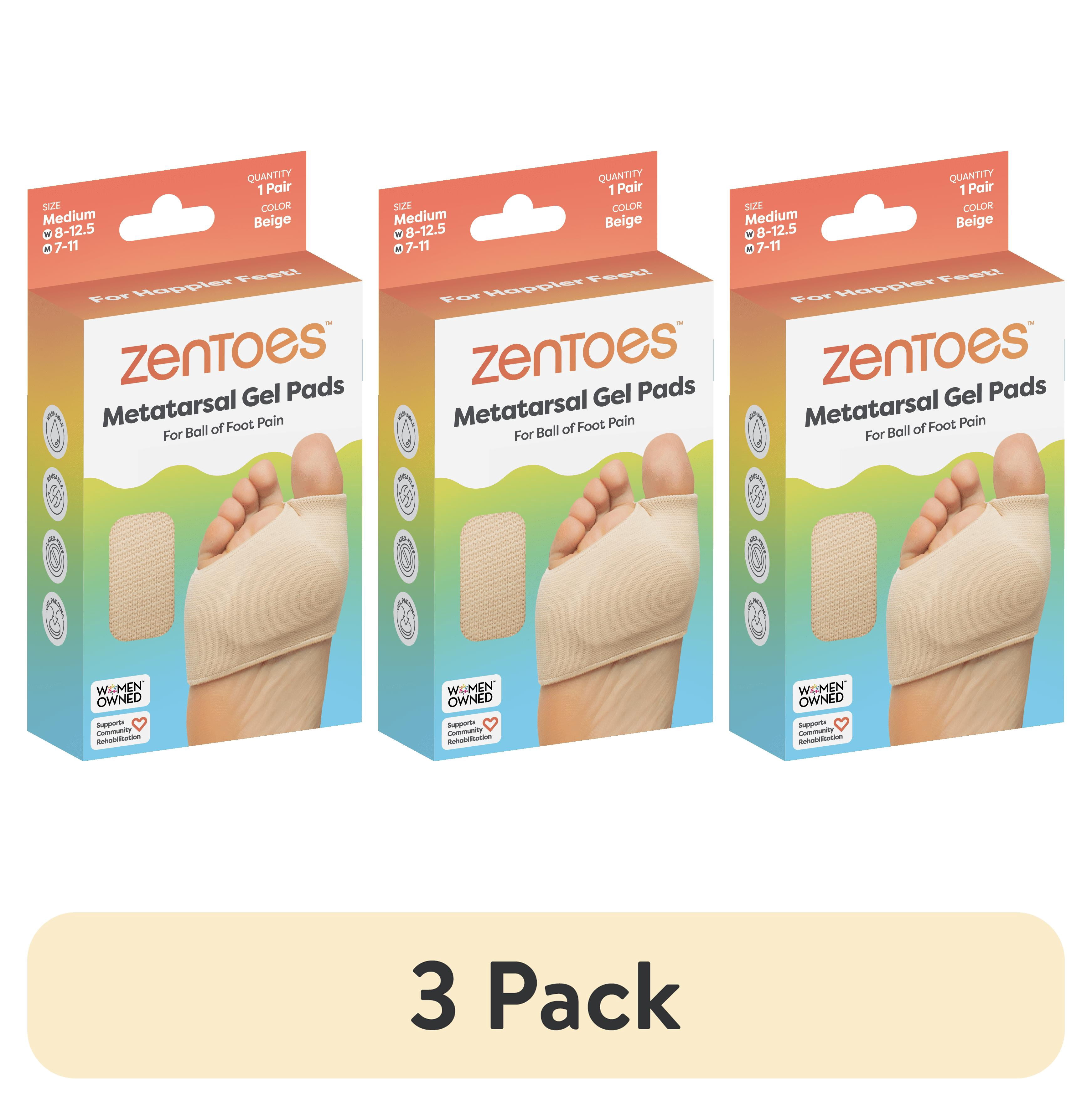 (3 pack) ZenToes Fabric Metatarsal Sleeve with Gel Cushion for Ball of Foot Pain Relief - 1 Pair - Beige