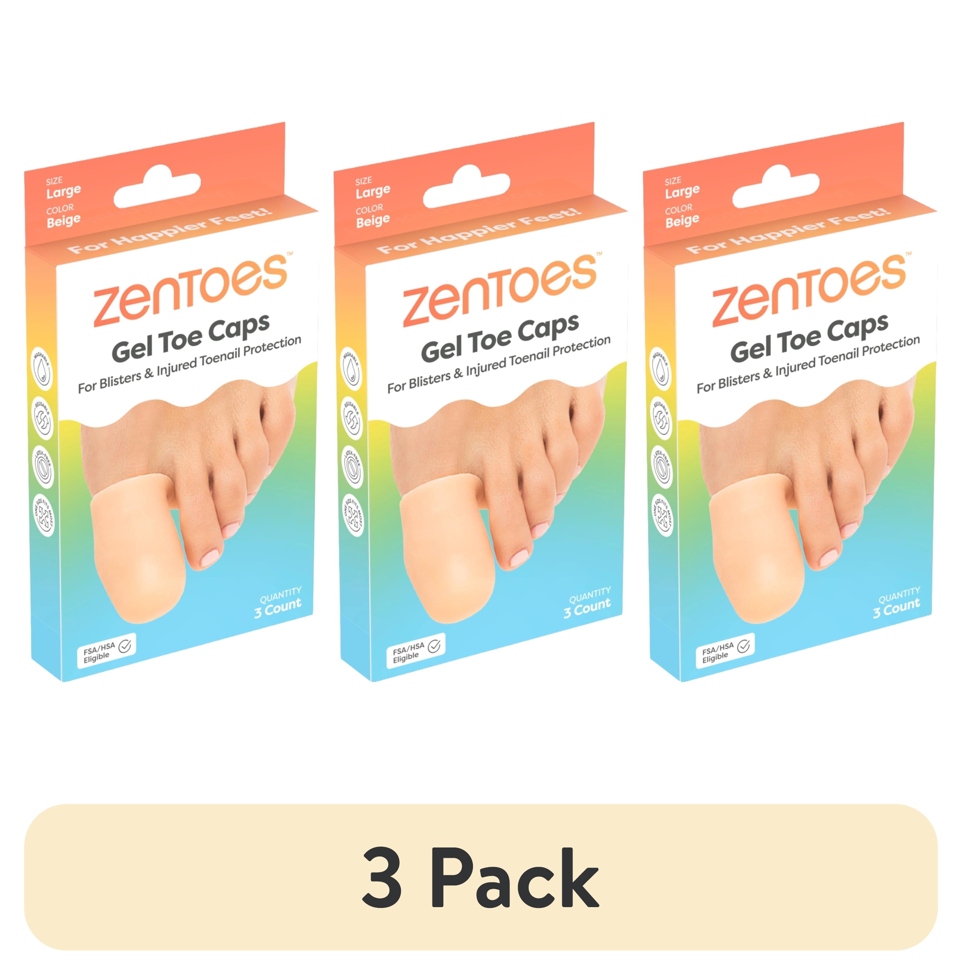 (3 pack) Zentoes Large Toe Caps, Beige, 3 Count - Protective Gel Caps for Toe Support