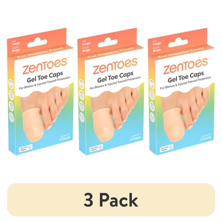(3 pack) Zentoes Large Toe Caps, Beige, 3 Count - Protective Gel Caps for Toe Support