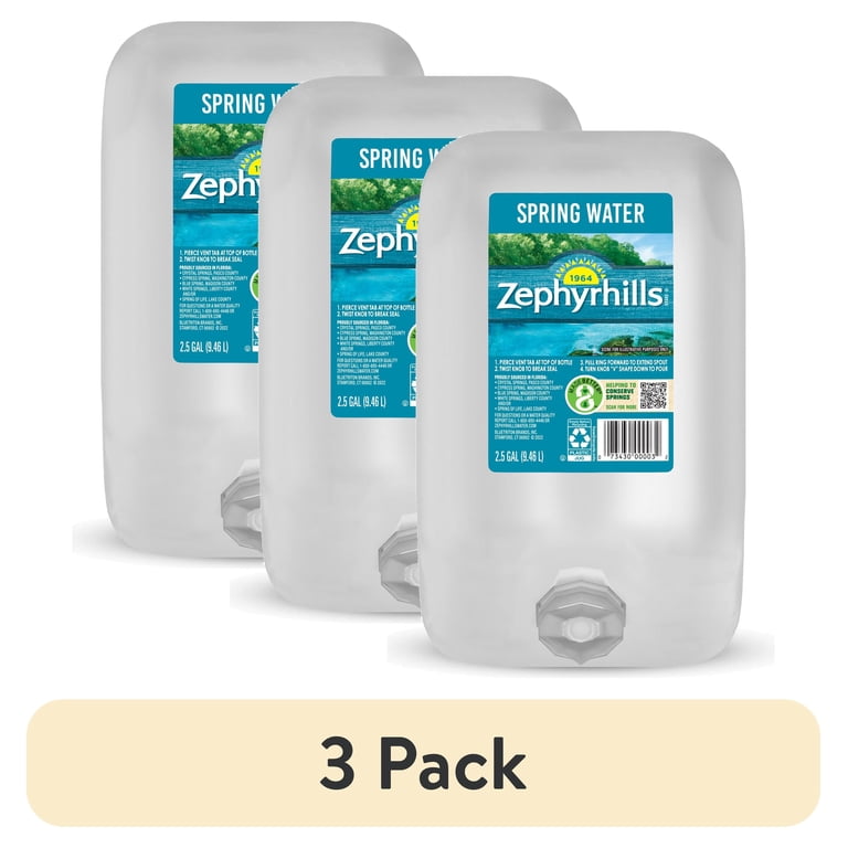 3 pack) Zephyrhills Florida Spring Water, 2.5 gal, Single Plastic