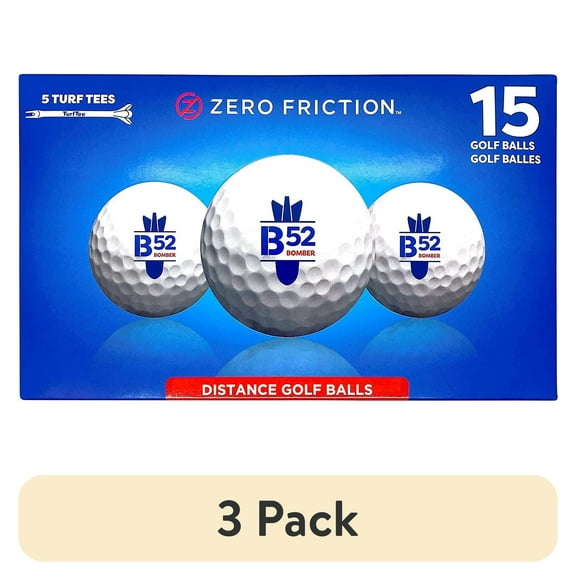 (3 pack) Zero Friction B52 Distance Golf Ball - 15 Piece White Ball Set