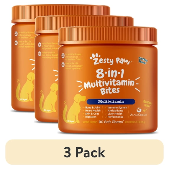 (3 pack) Zesty Paws 8-in-1 Multivitamin Bites Chicken Flavor 90 Count
