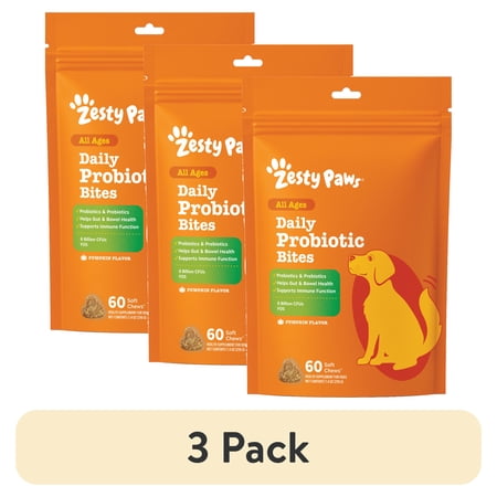 (3 pack) Zesty Paws Probiotic Bites Pumpkin Flavor Dog Supplement, 60 Count