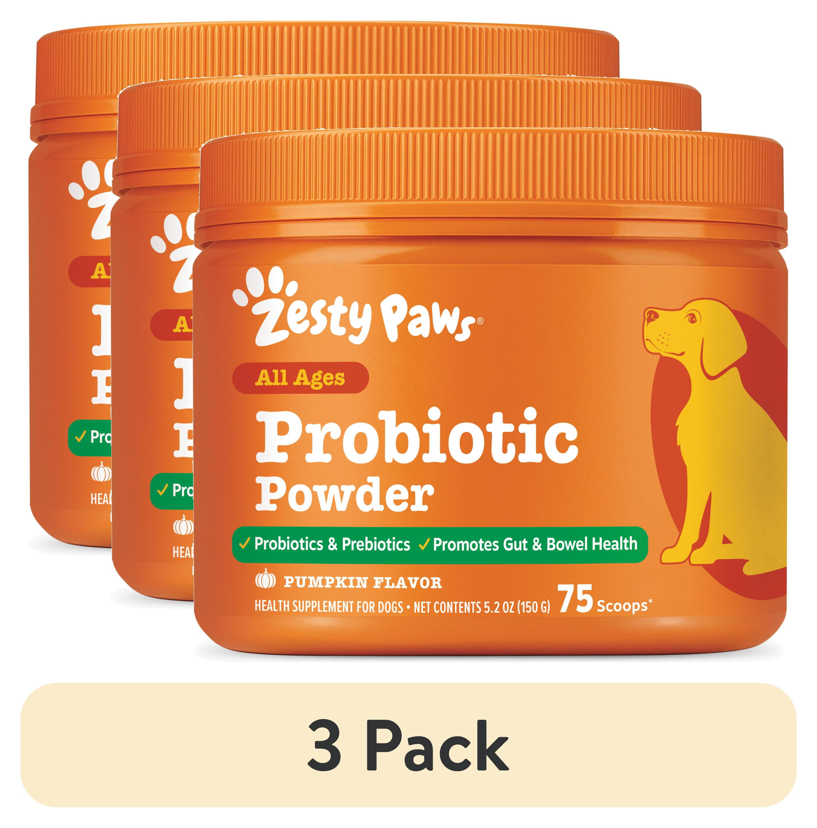 (3 pack) Zesty Paws Probiotic Powder Pumpkin Flavor Dog Supplement, 150g
