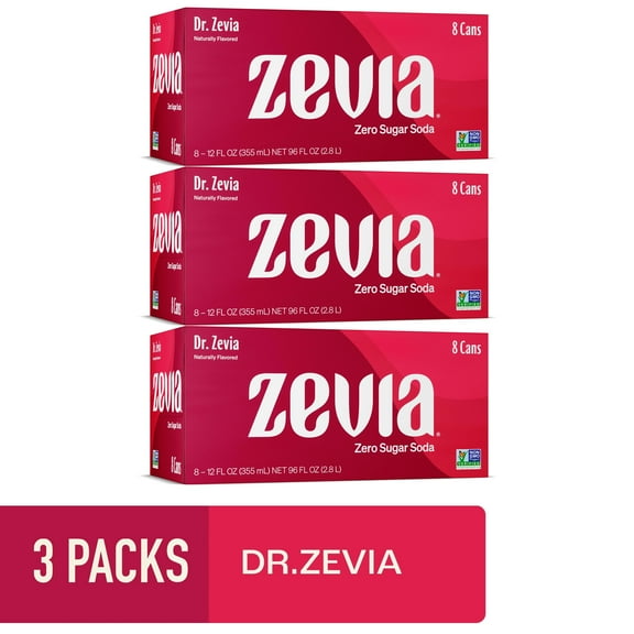 (3 pack) (3 Packs) Zevia Zero Calorie, No Sugar Dr. Zevia Soda Pop, 12 fl oz, 8 Pack Cans