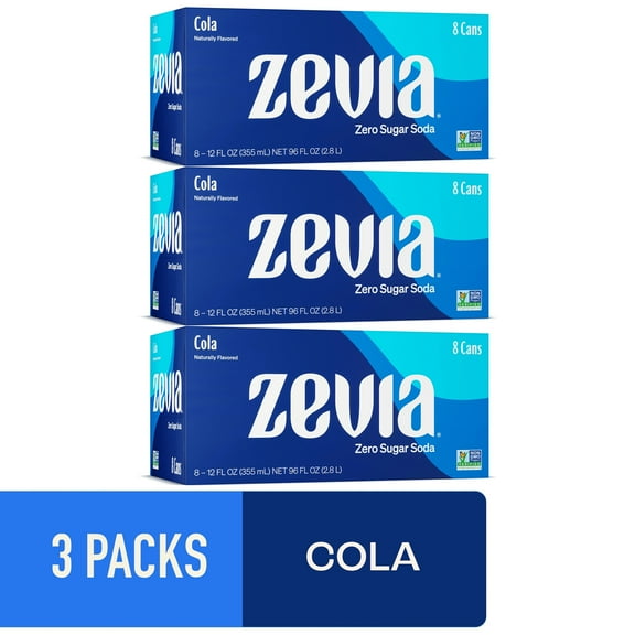 (3 pack) (3 Packs) Zevia Zero Sugar, 0 Calorie Cola Soda Pop, 12 fl oz, 8 Pack Cans