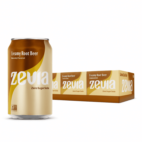 (3 pack) Zevia Zero Sugar, 0 Calorie Creamy Root Beer Soda Pop, 12 fl oz, 8 Pack