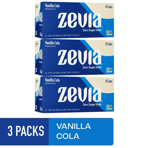 (3 pack) (3 pack) Zevia Zero Sugar, 0 Calorie Vanilla Cola Soda Pop, 12 fl oz, 8 Pack Cans
