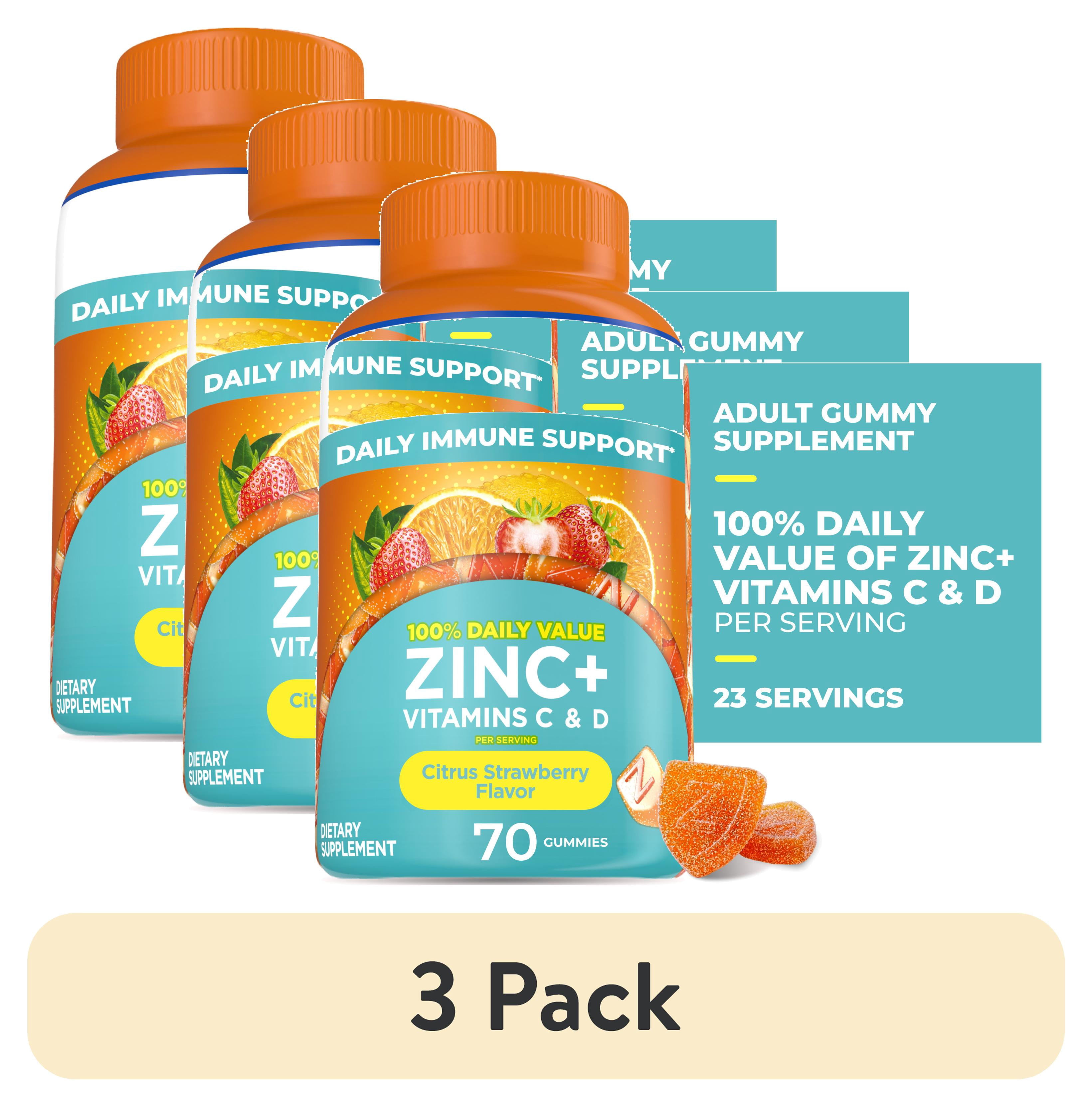 (3 pack) Zicam Daily Immune Support, Gummy Supplement, Zinc, Vitamin C and Vitamin D, Citrus Strawberry Flavor, 70 Count