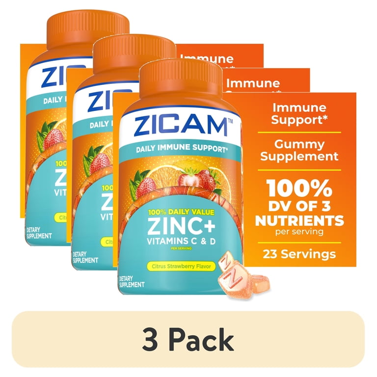 3 pack) Zicam Daily Immune Support, Gummy Supplement, Zinc