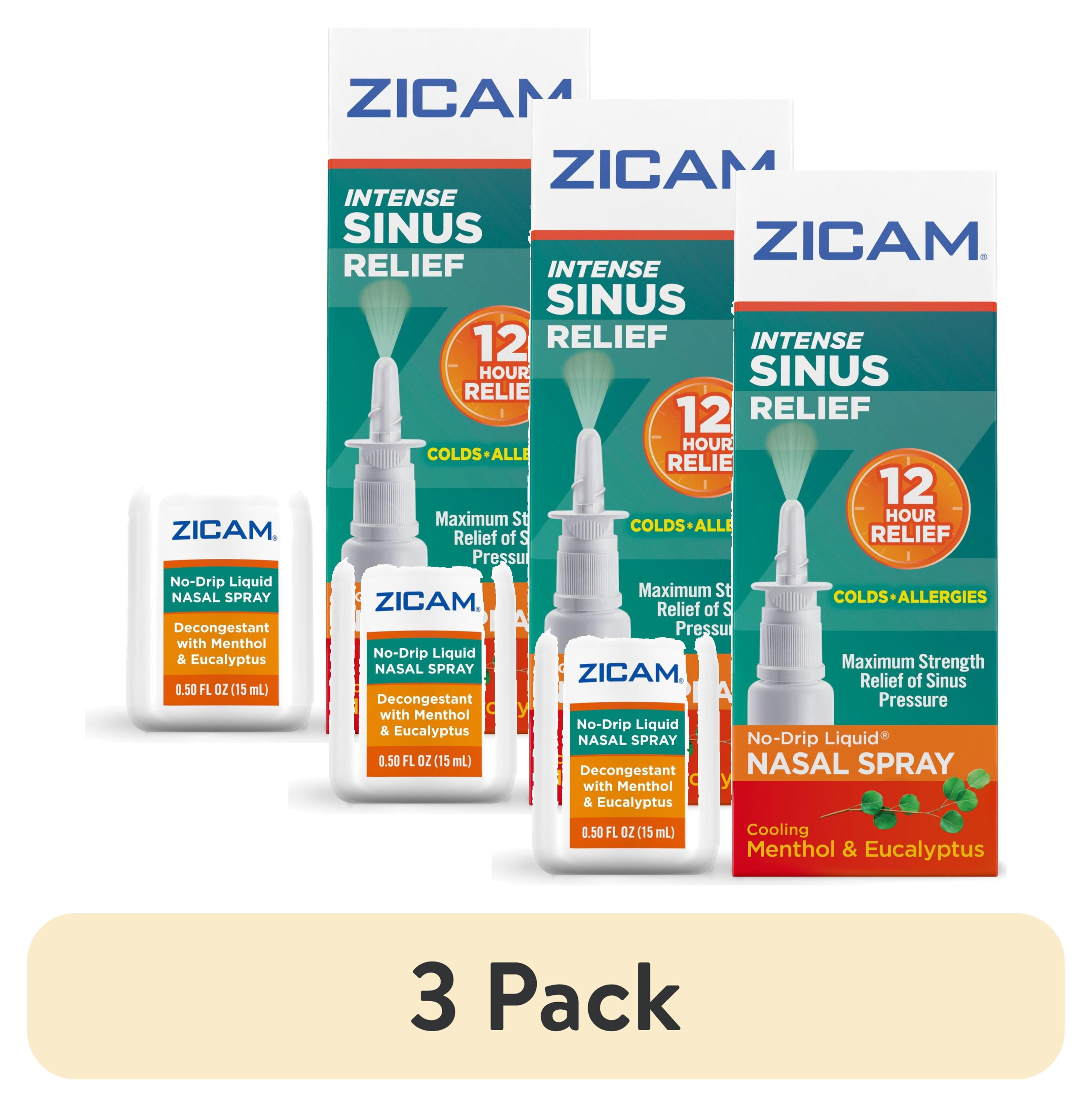 (3 pack) Zicam Intense Sinus Relief No-Drip Relief Nasal Spray with Cooling Menthol & Eucalyptus 0.5 oz
