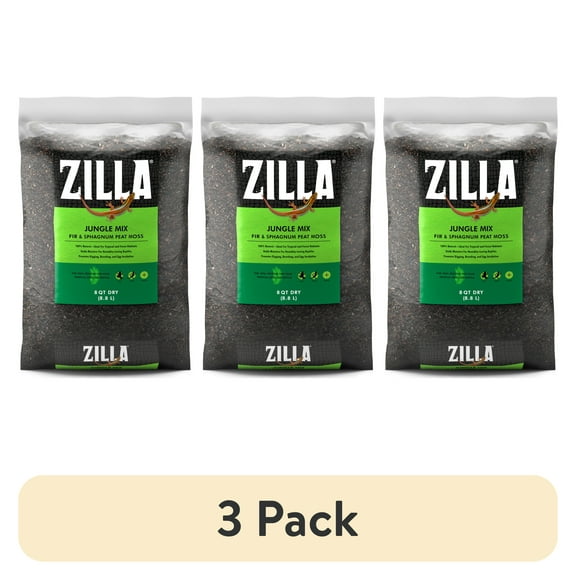 (3 pack) Zilla Pet Reptile Terrarium Substrate Bedding, Jungle Mix, for Frogs, Rainforest Geckos, Toads and Snakes, 8 Quart