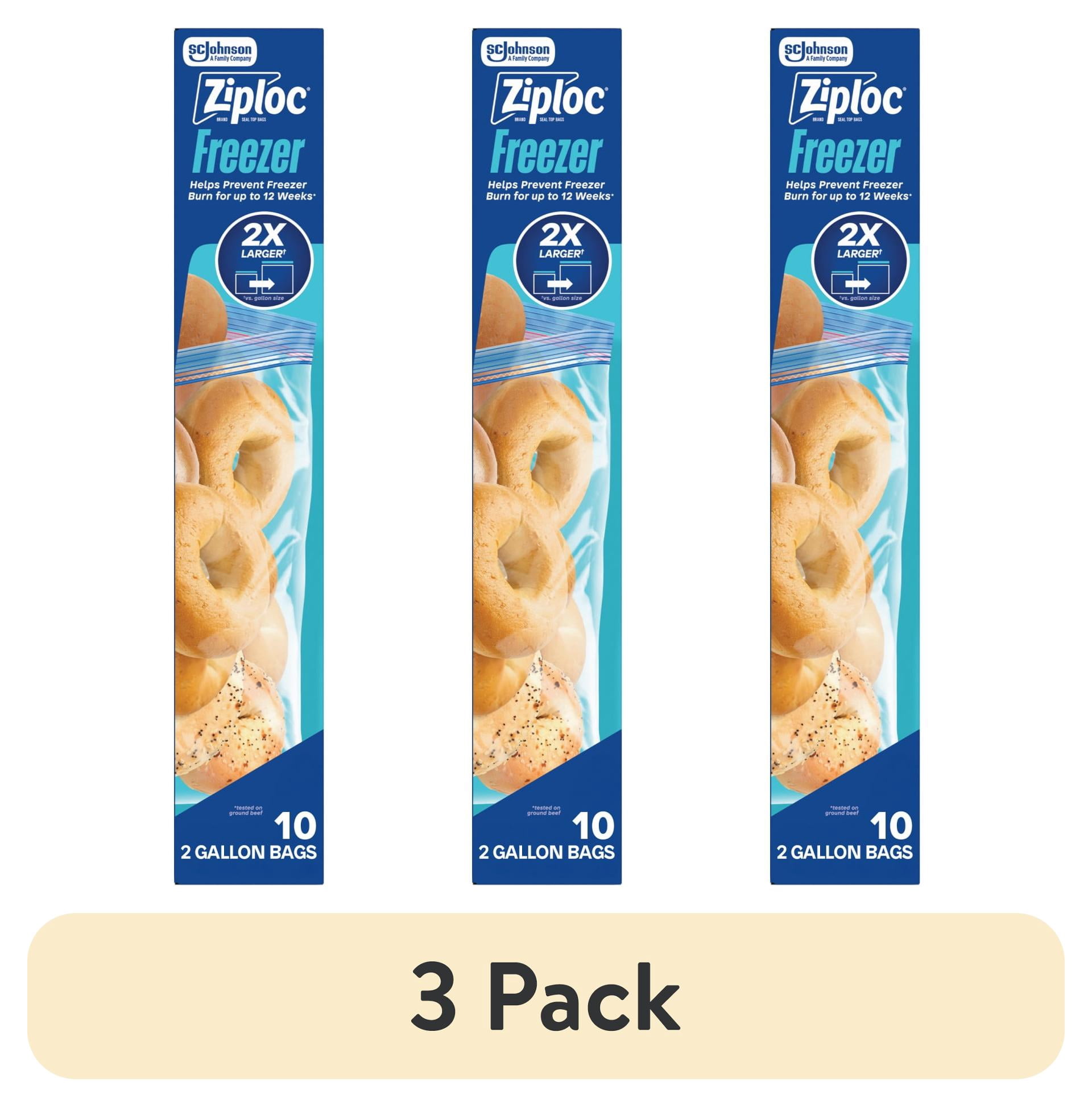(3 pack) Ziploc® Brand Freezer Gallon Bags, Large Food Storage Bags, Zipper, 10 Count