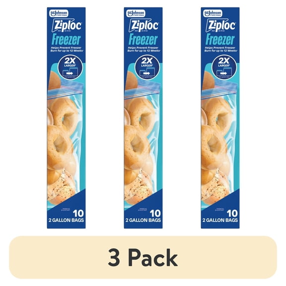 (3 pack) Ziploc® Brand Freezer Gallon Bags, Large Food Storage Bags, Zipper, 10 Count