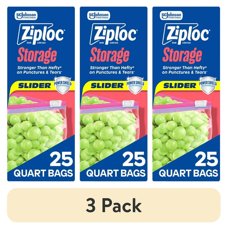 3 pack) Ziploc® Brand Slider Quart Food Storage Bags with Power
