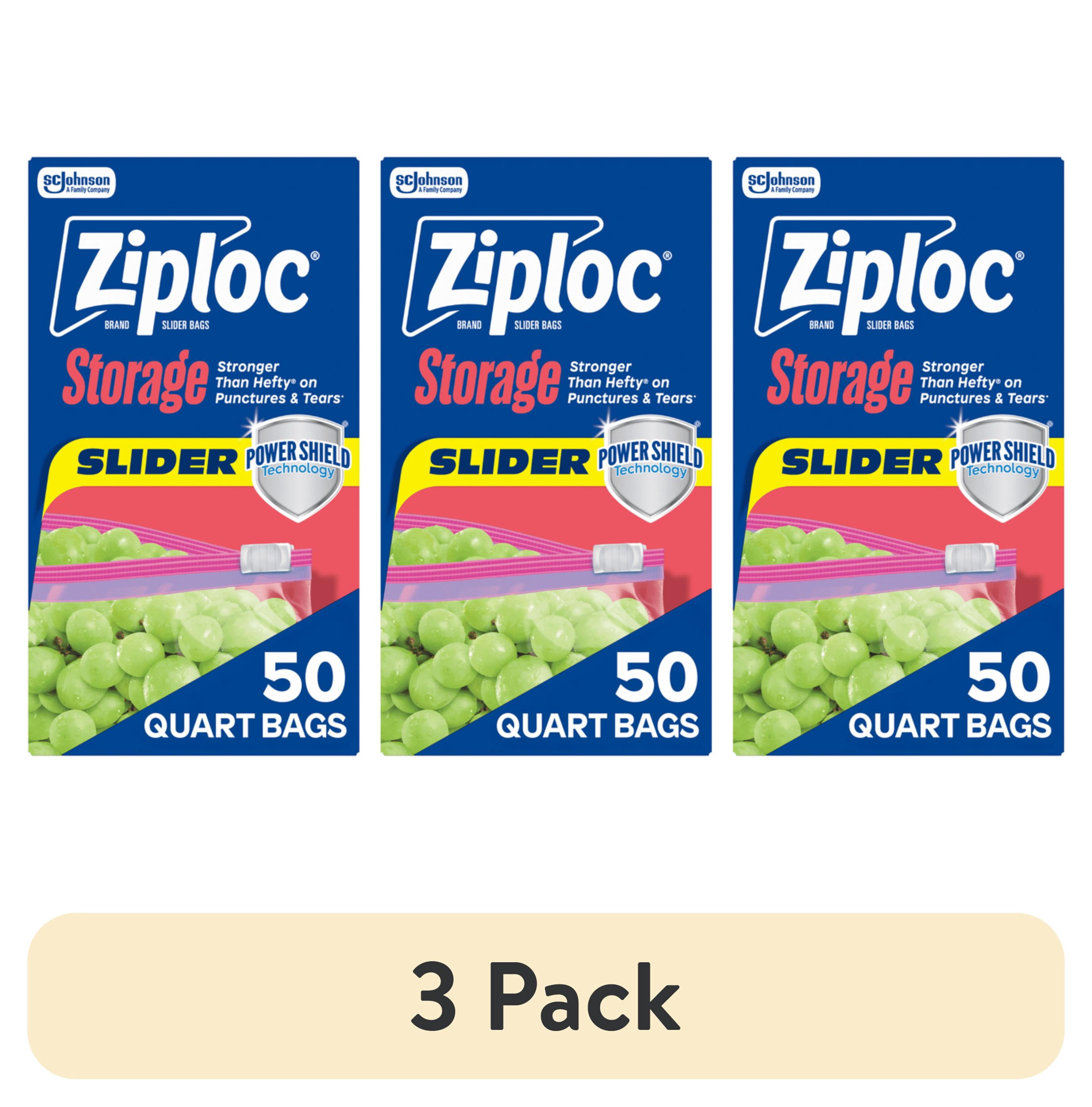 (3 pack) Ziploc Brand Slider Quart Food Storage Bags, School Supplies, with Power Shield Technology, Zipper, 50 Count