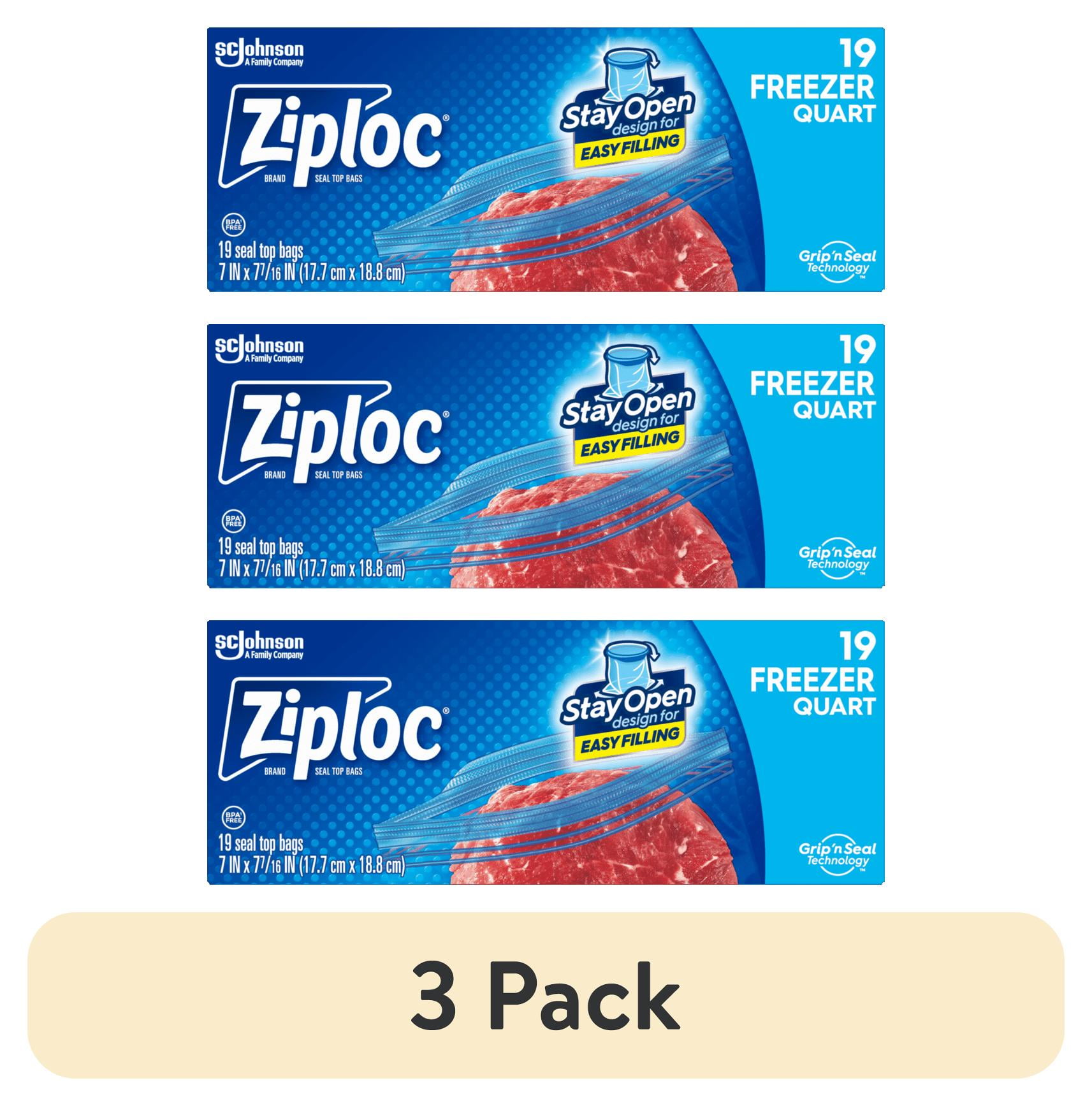 3 pack) Ziploc® Freezer Bags with Grip 'n Seal Technology, Quart