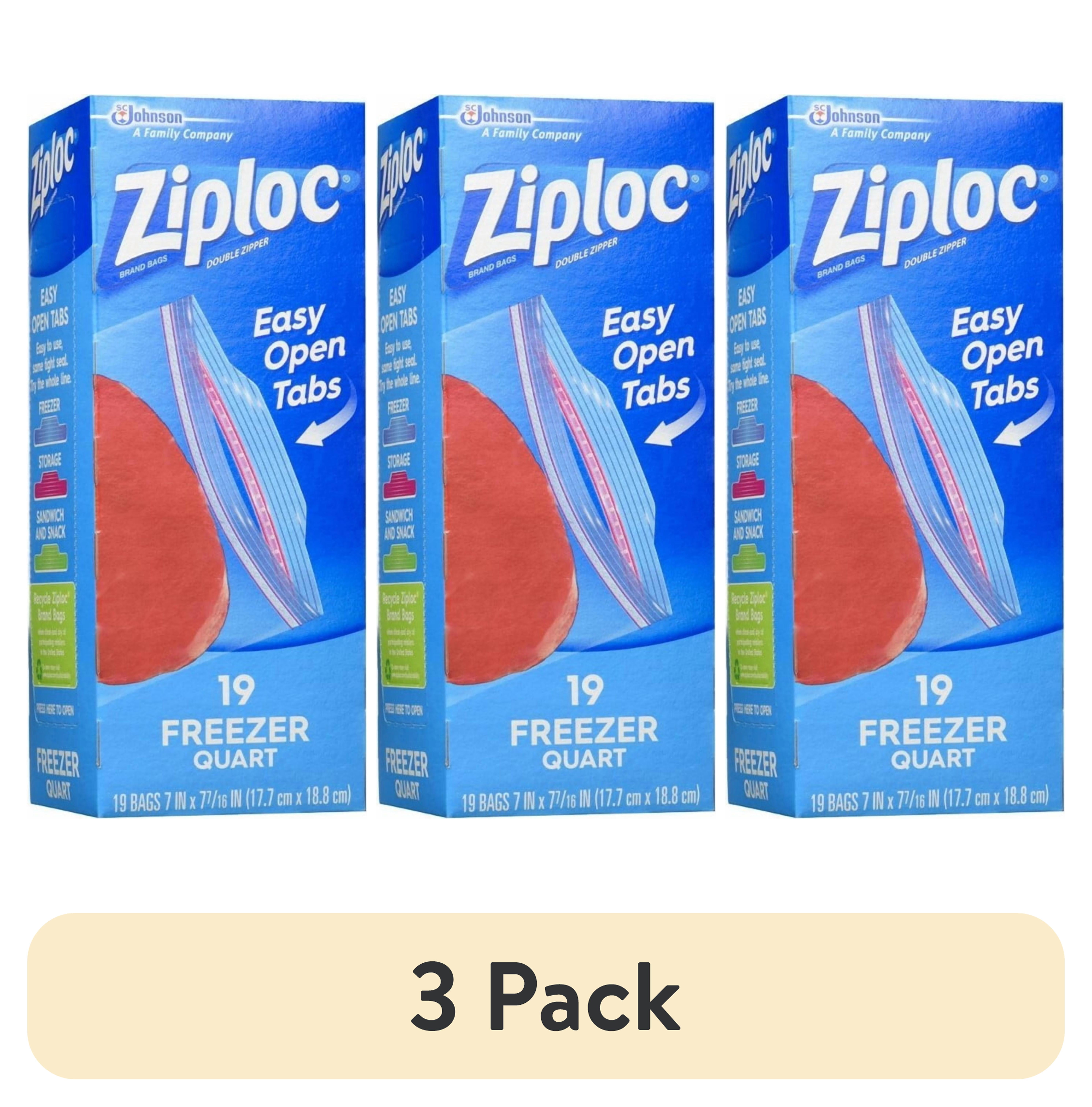 (3 pack) Ziploc® Freezer Bags with Grip 'n Seal Technology, Quart, 19 Count