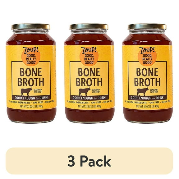 (3 pack) Zoup! Really Good Beef Bone Broth, Shelf-Stable, 32 oz