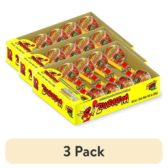 (3 pack) Zumba Pica Zumbaleta Tamarind Lollipops, Mexican Tamarind Flavored Lollipops, 10 Count