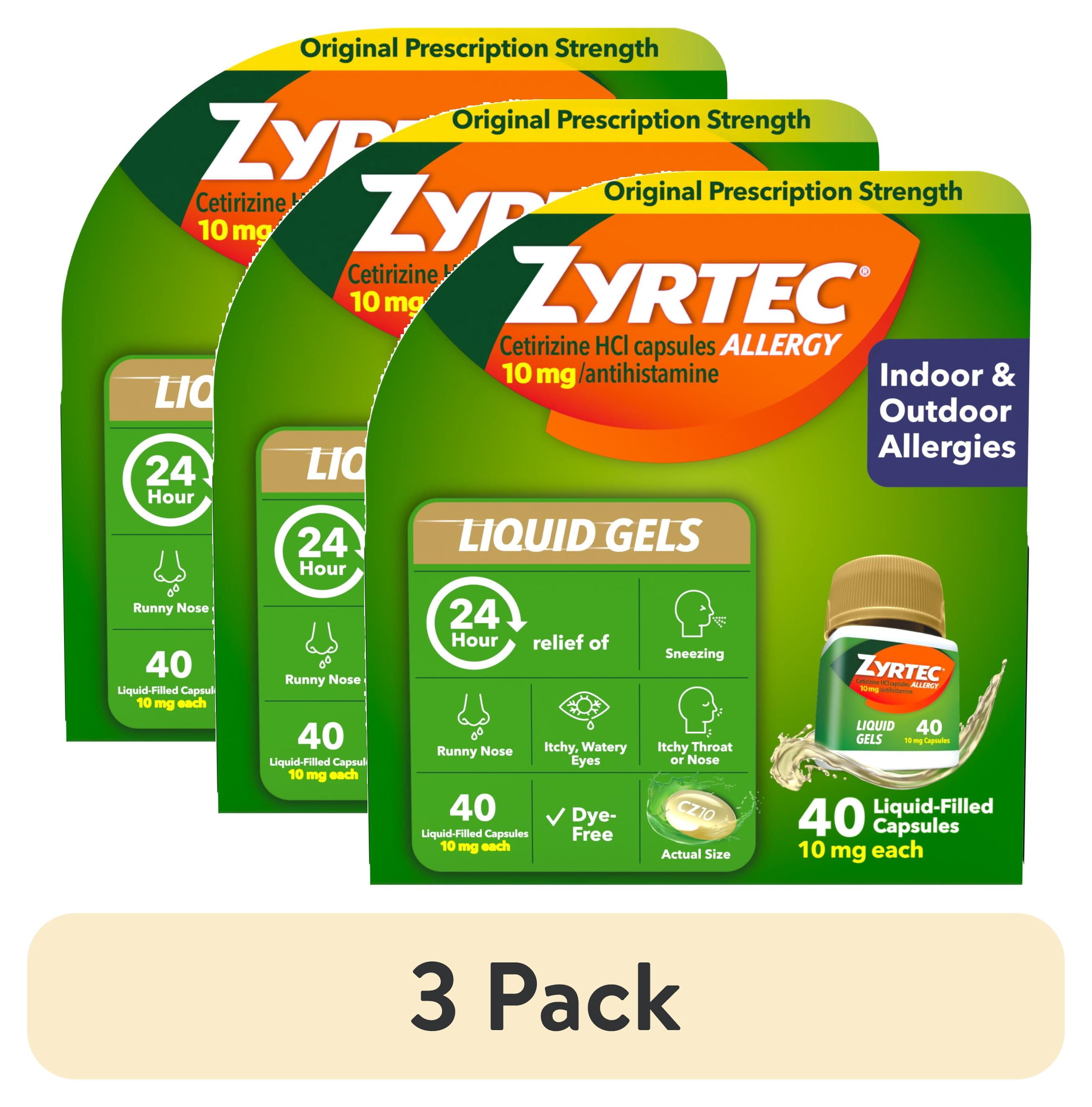 (3 pack) Zyrtec 24 Hour Allergy Relief Antihistamine Capsules, 40 Count