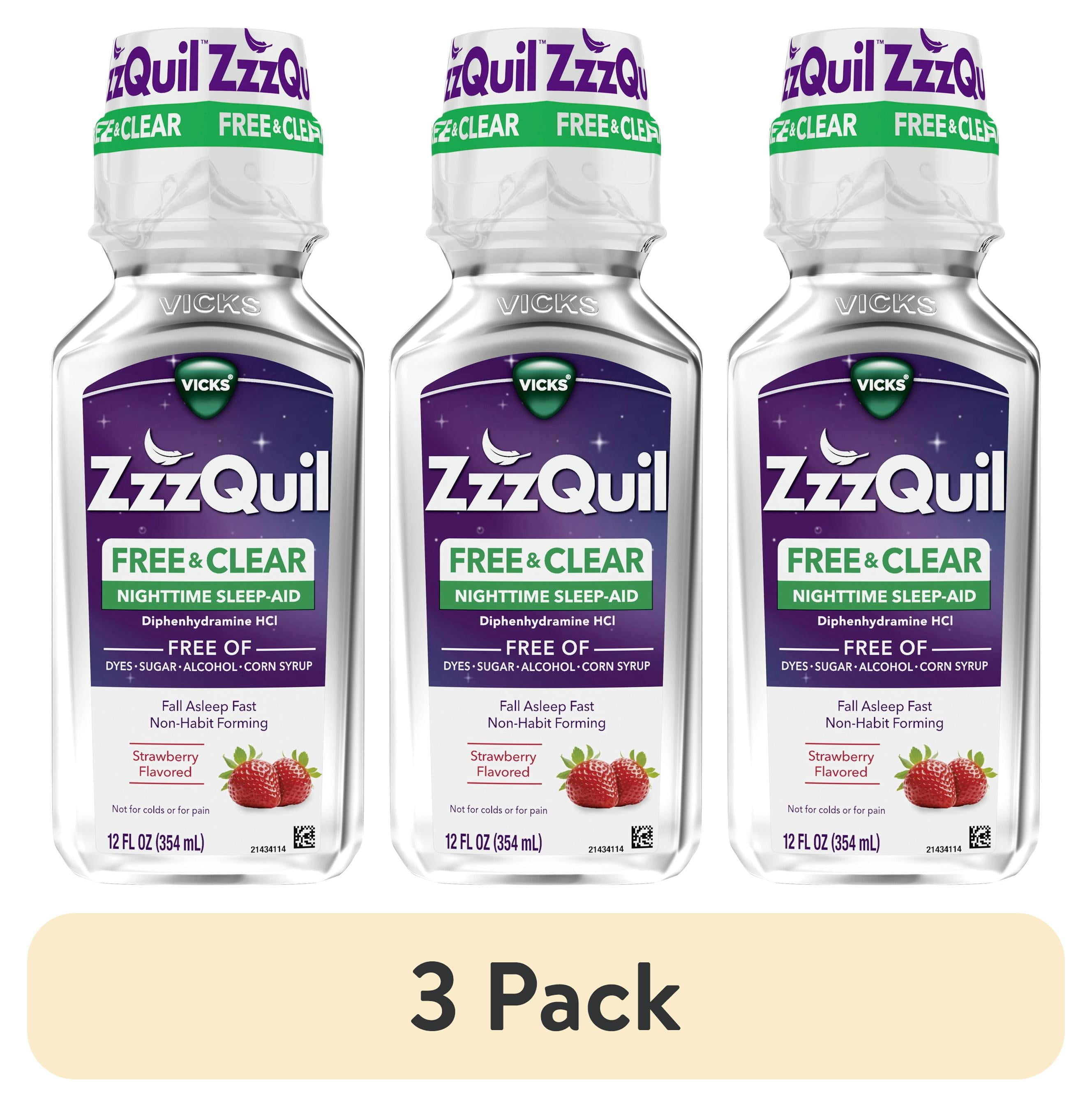 (3 pack) ZzzQuil Liquid Sleep Aid, FREE & CLEAR, Strawberry Flavored, 12 fl oz