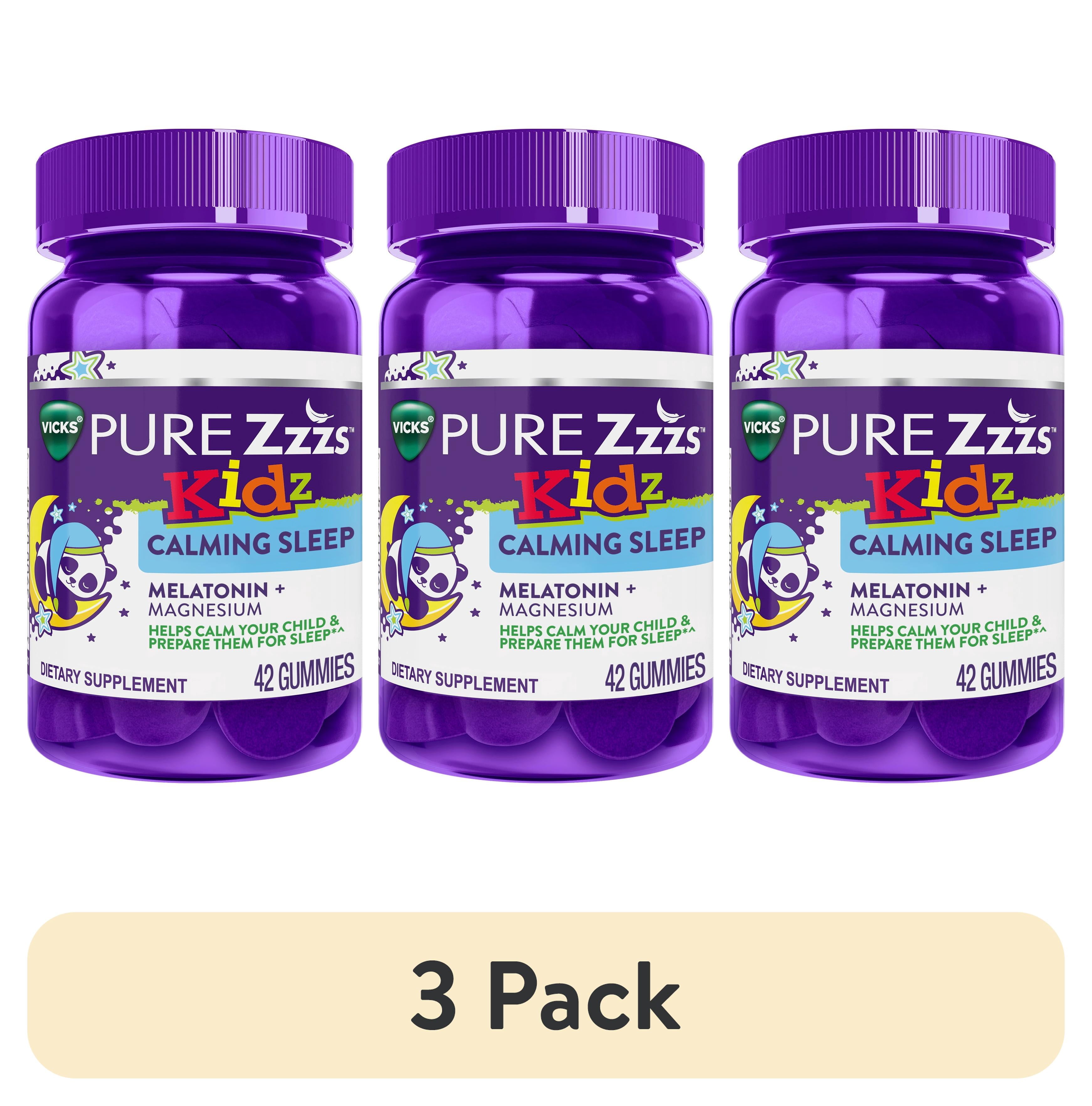 (3 pack) ZzzQuil PURE Zzzs Melatonin Sleep Aid Kidz Gummies, 0.5mg + Magnesium, 42 Count