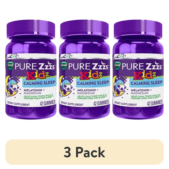 (3 pack) ZzzQuil PURE Zzzs Melatonin Sleep Aid Kidz Gummies, 0.5mg + Magnesium, 42 Count