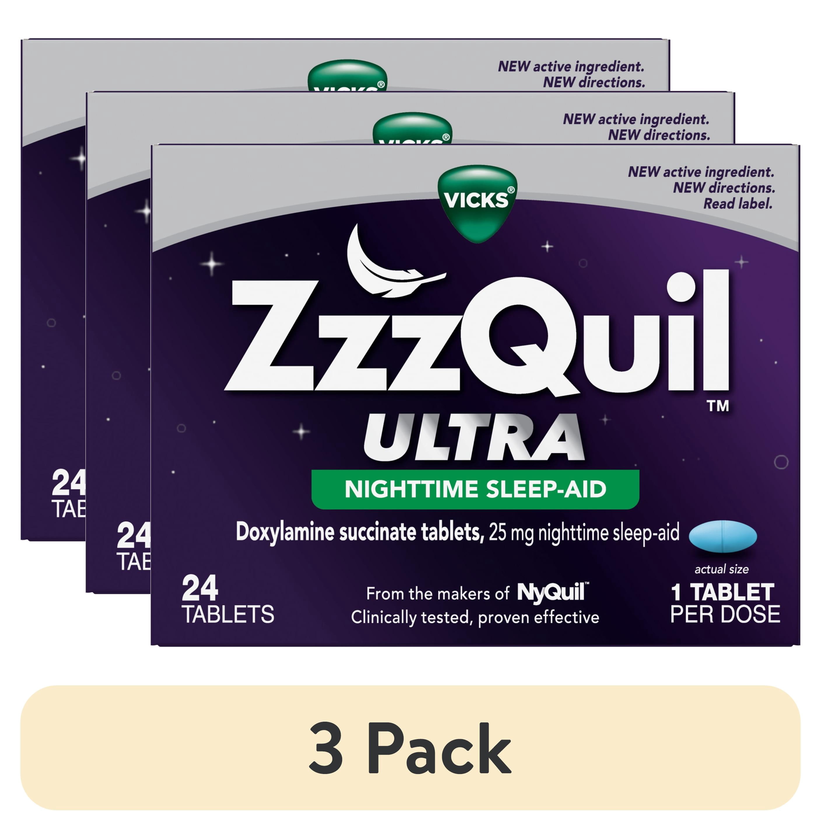 (3 pack) ZzzQuil ULTRA Sleep Aid, Doxylamine Succinate 25mg, Sleep Aids for Adults, 24 Tablets