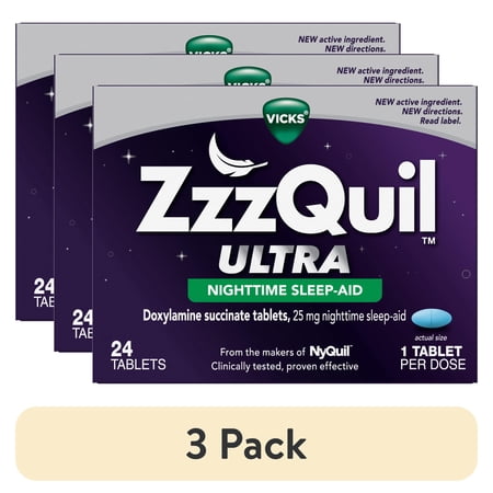 (3 pack) ZzzQuil ULTRA Sleep Aid, Doxylamine Succinate 25mg, Sleep Aids for Adults, 24 Tablets