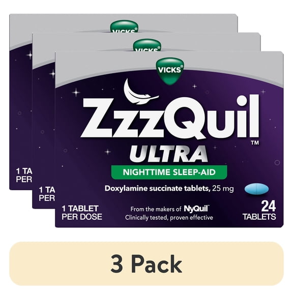 (3 pack) ZzzQuil ULTRA Sleep Aid, Doxylamine Succinate 25mg, Sleep Aids for Adults, 24 Tablets