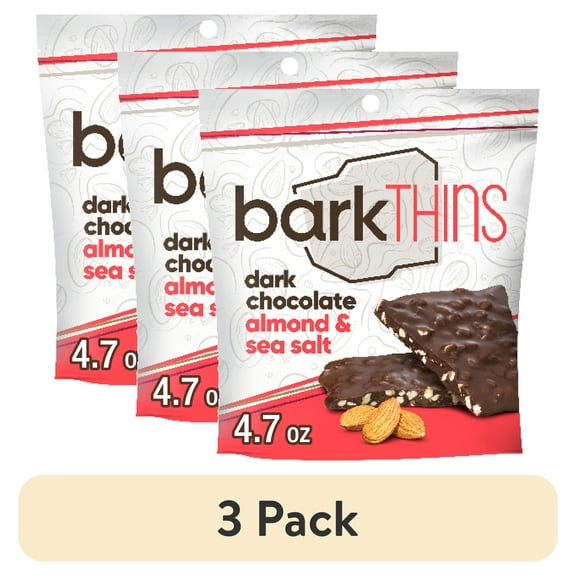 (3 pack) barkTHINS Dark Chocolate, Almond and Sea Salt Snacking Chocolate, Bag 4.7 oz