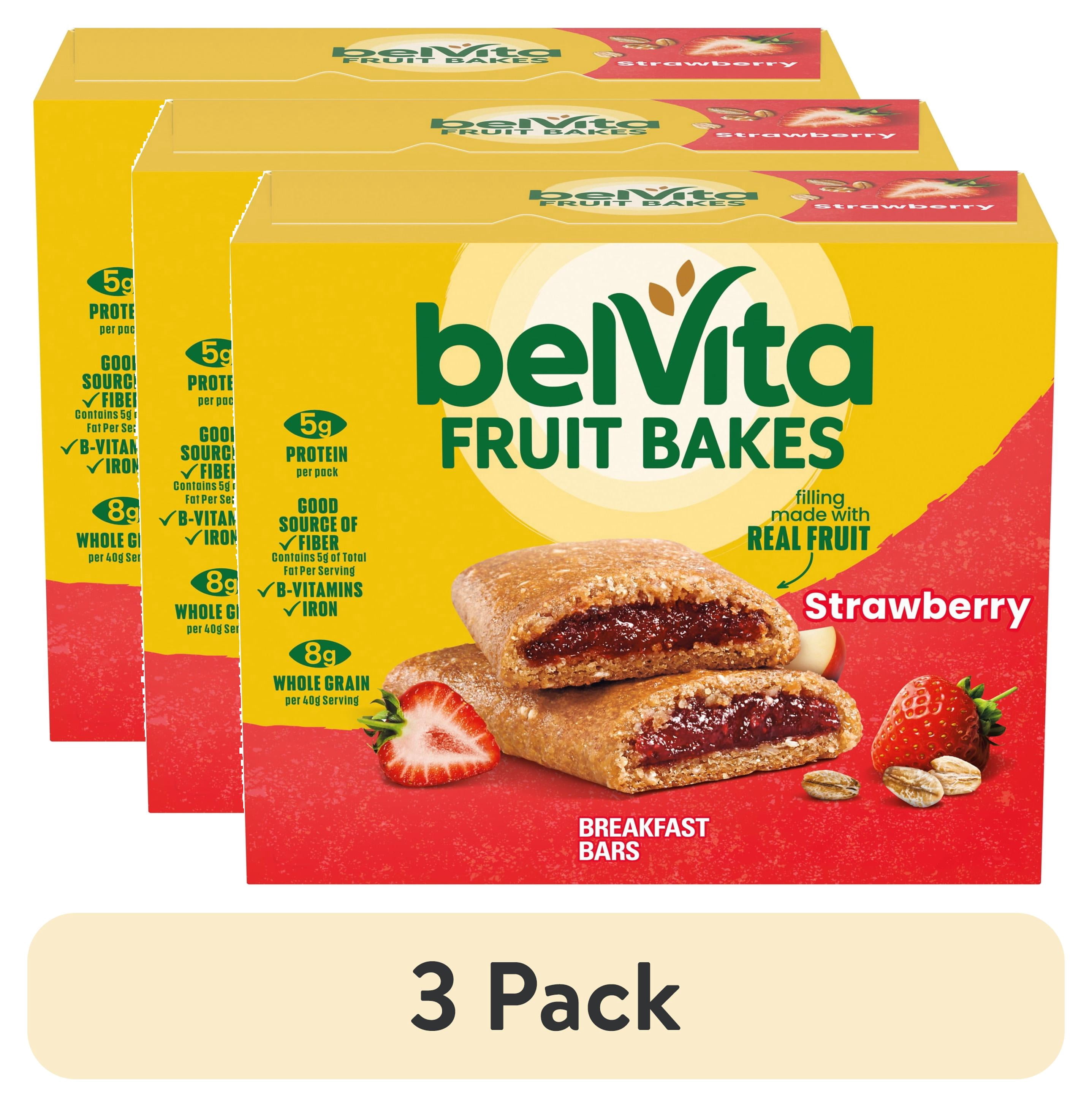 (3 pack) belVita Fruit Bakes, Strawberry, Soft Baked Breakfast Bars, 5 Packs (2 Fruit Bars Per Pack)