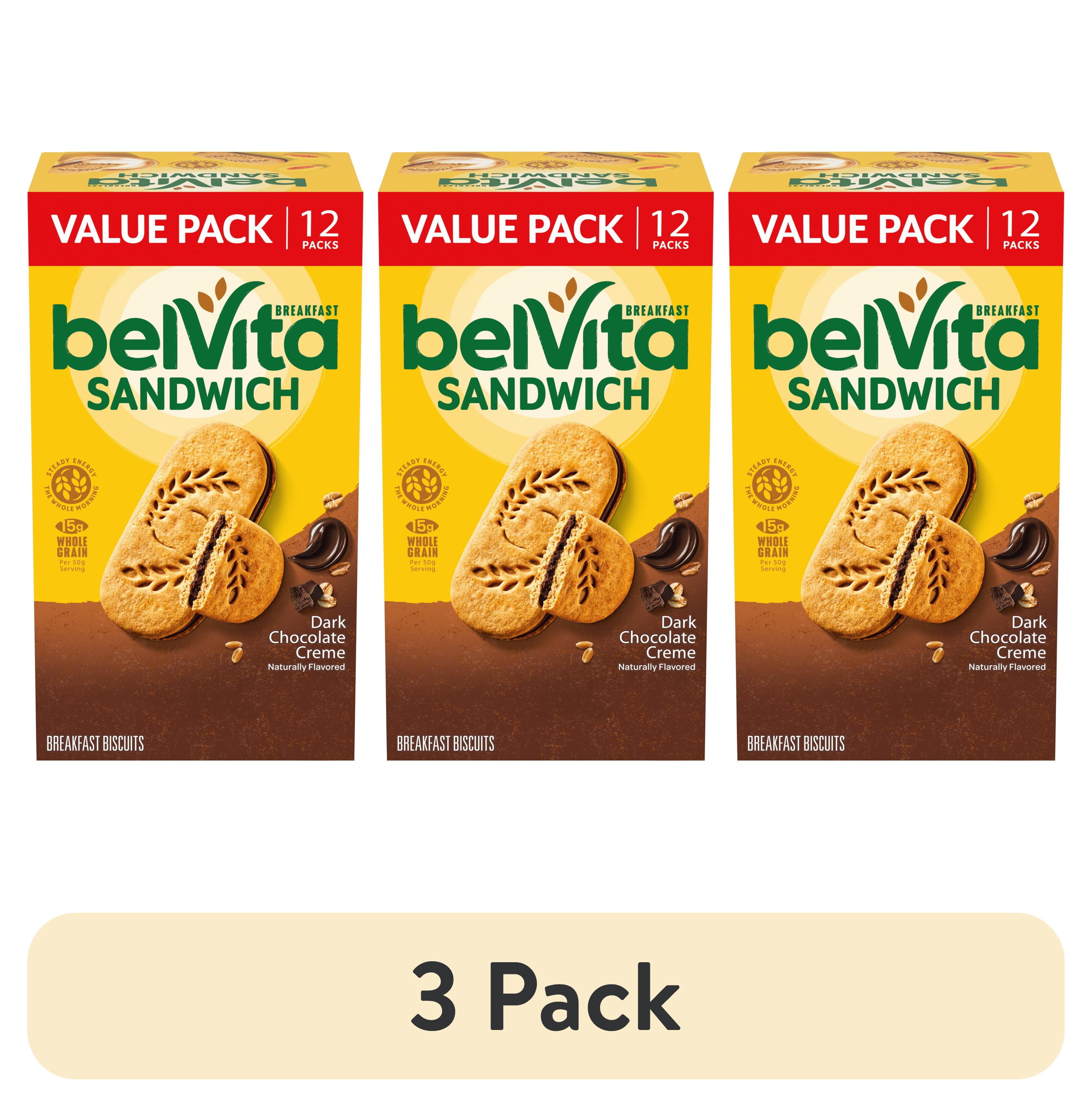(3 pack) belVita Breakfast Bar Biscuit Sandwiches Dark Chocolate Creme, Value Pack, 12 Packs
