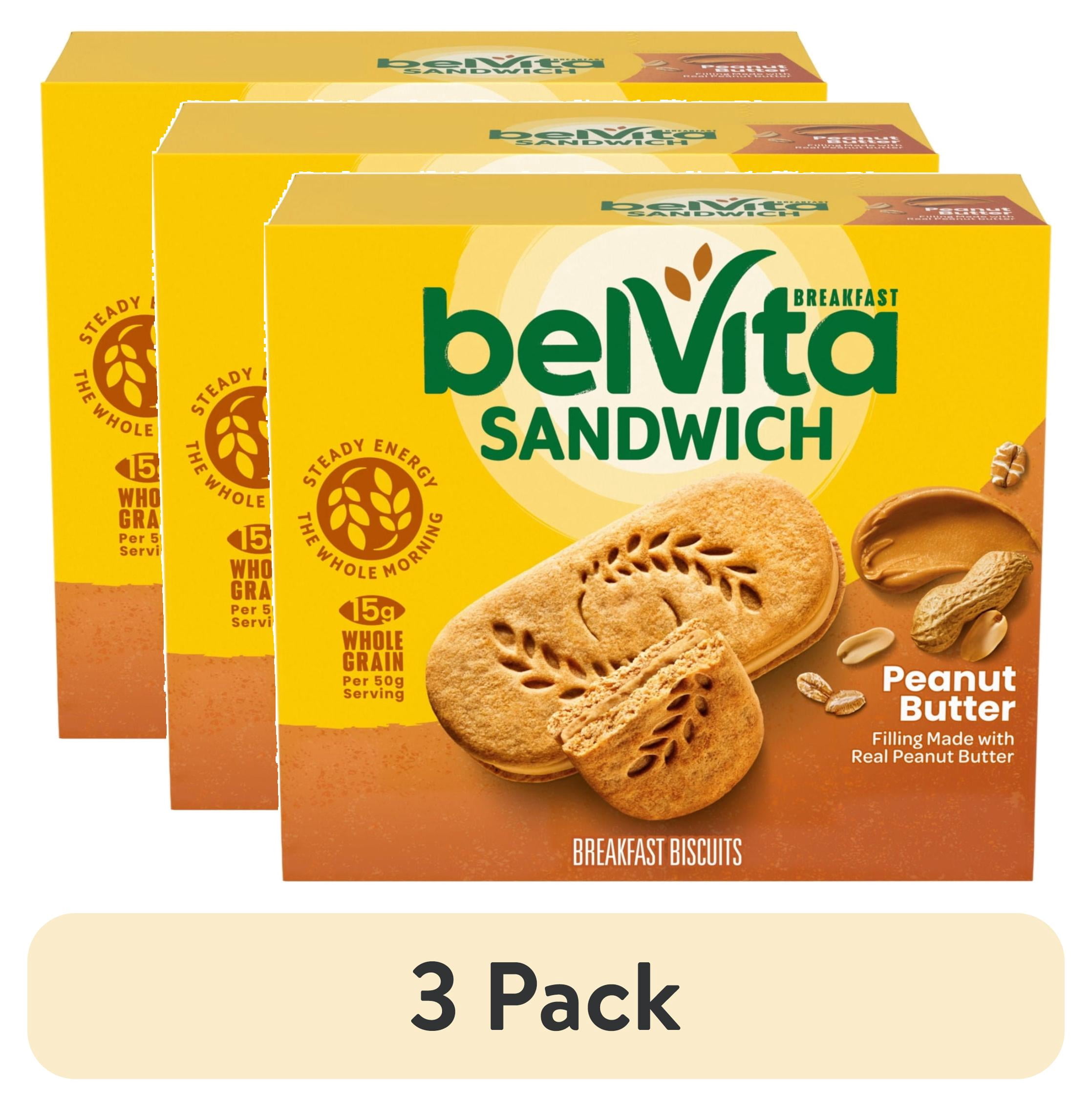 (3 pack) belVita Sandwich Peanut Butter Breakfast Biscuits, 5 Packs (2 Sandwiches Per Pack)