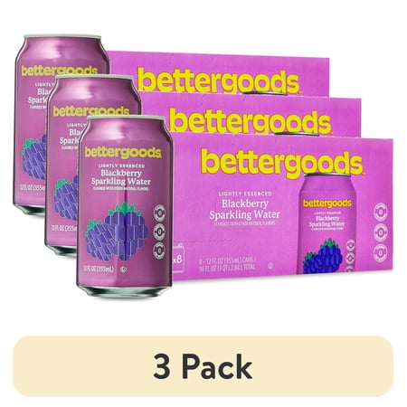 (3 pack) bettergoods Blackberry Flavored Sparkling Water, 12 fl oz, 8 Cans