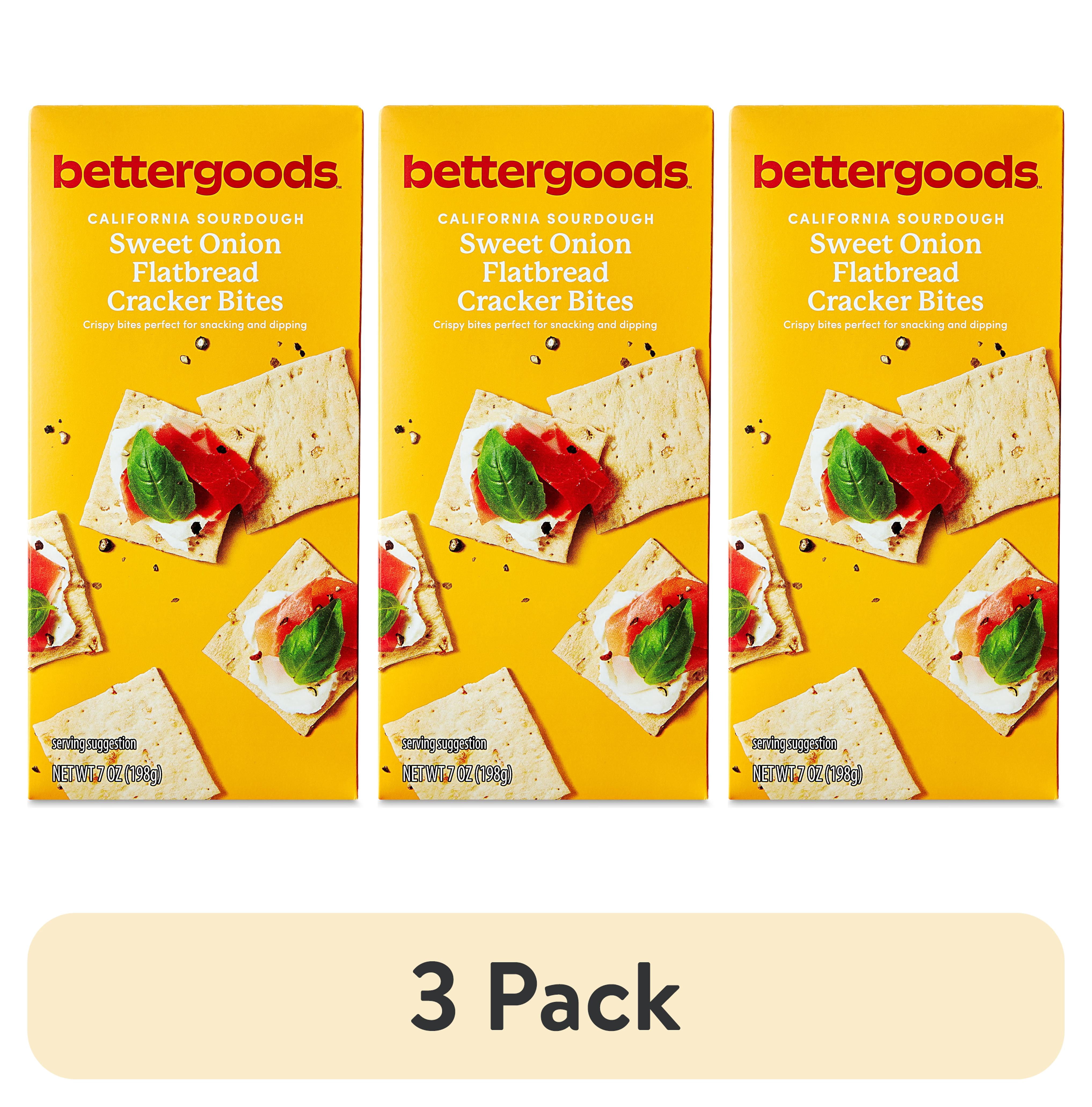 (3 pack) bettergoods California Sourdough Sweet Onion Flatbread Cracker Bites, 7 oz