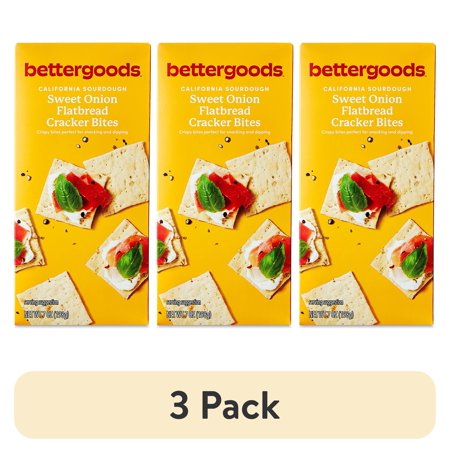 (3 pack) bettergoods California Sourdough Sweet Onion Flatbread Cracker Bites, 7 oz