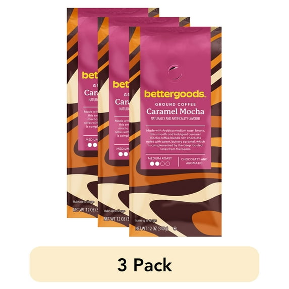 (3 pack) bettergoods Caramel Mocha Flavored Ground Coffee, Medium Roast, 12 oz