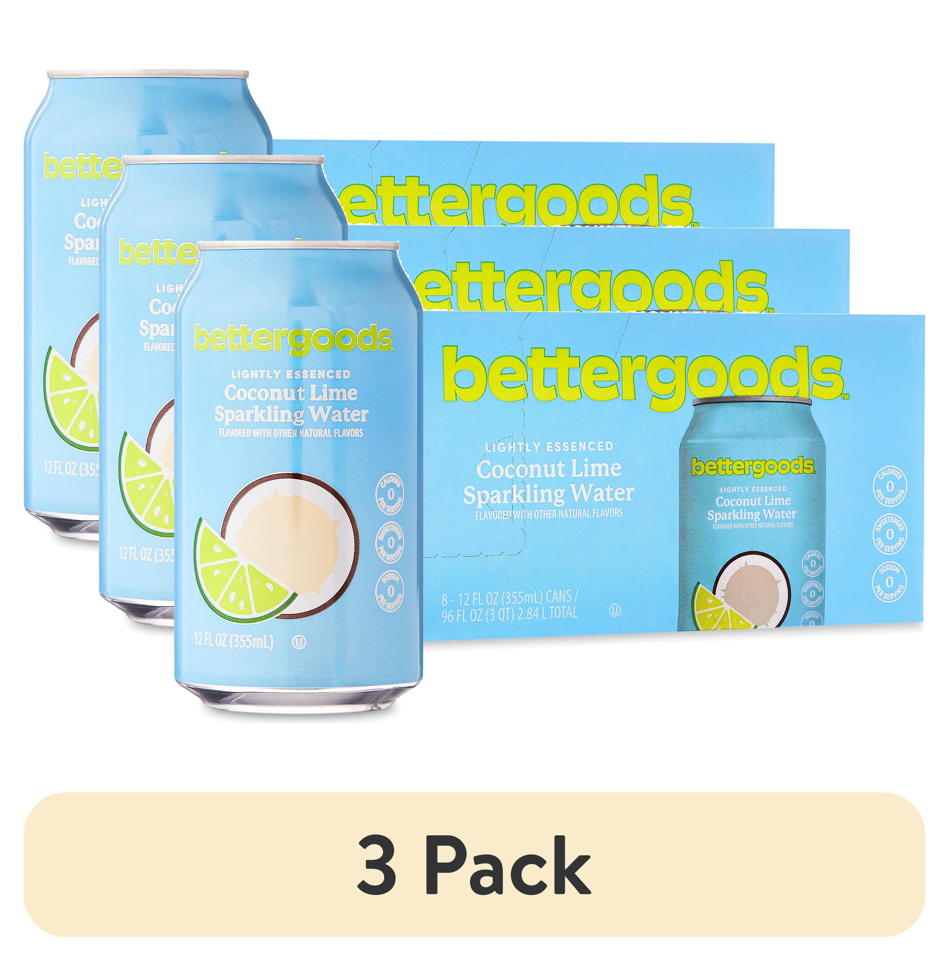 (3 pack) bettergoods Coconut Lime Flavored Sparkling Water, 12 fl oz, 8 Cans