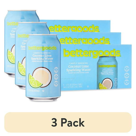 (3 pack) bettergoods Coconut Lime Flavored Sparkling Water, 12 fl oz, 8 Cans