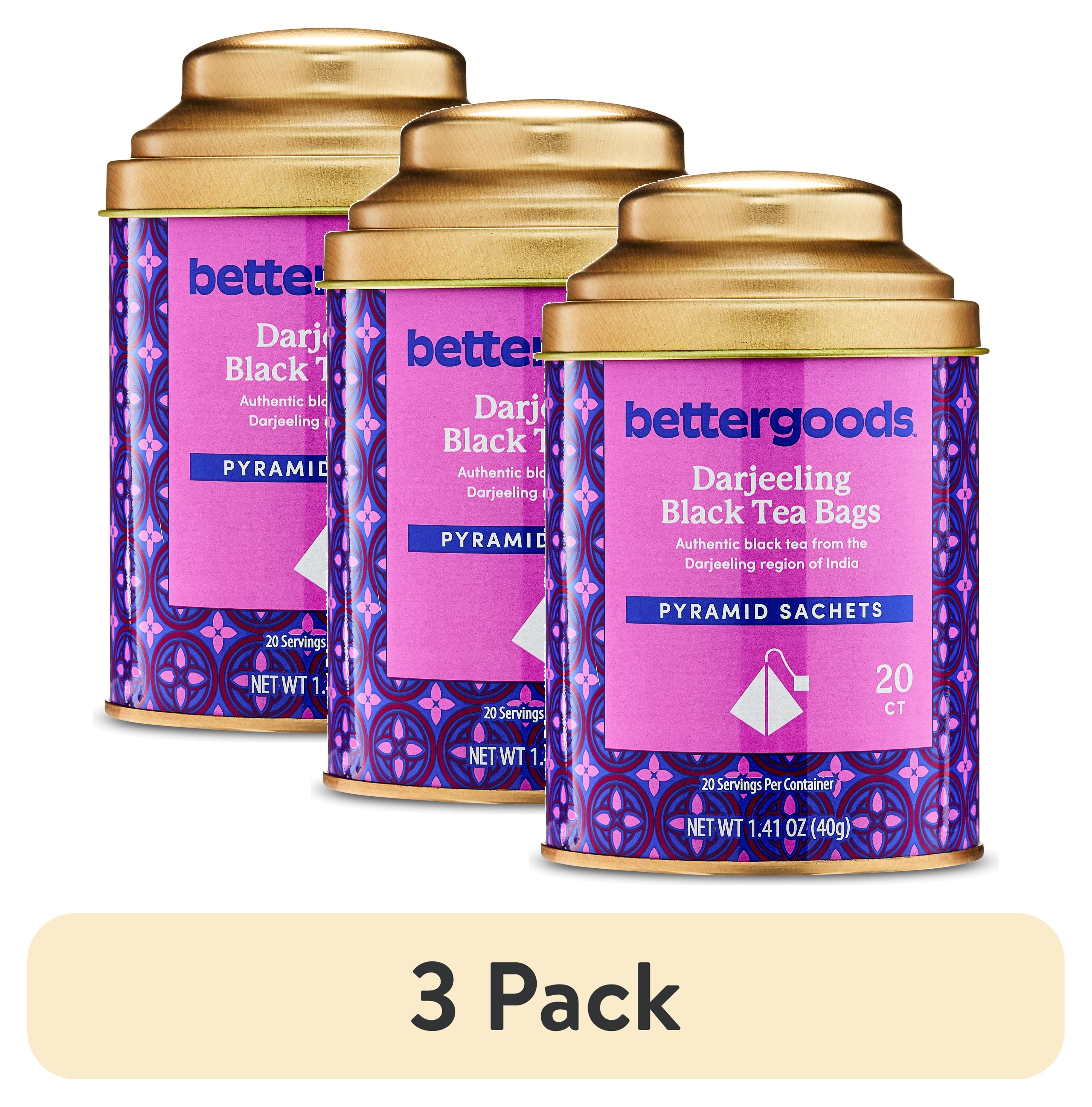 (3 pack) bettergoods Darjeeling Black Tea Bags, 1.41 oz, 20 Pyramid Sachets