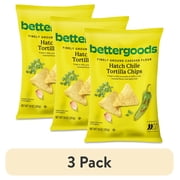 (3 pack) bettergoods Finely Ground Cassava Flour Hatch Chile Tortilla Chips, 10 oz