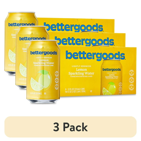 (3 pack) bettergoods Lemon Flavored Sparkling Water, 12 fl oz, 8 Cans